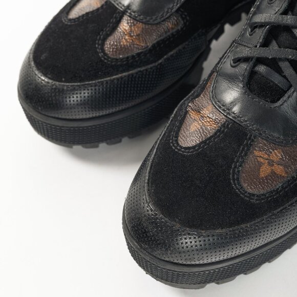 Louis Vuitton Laureate Black Suede & Monogram Canvas Patch-Applique Boots - Picture 7 of 12